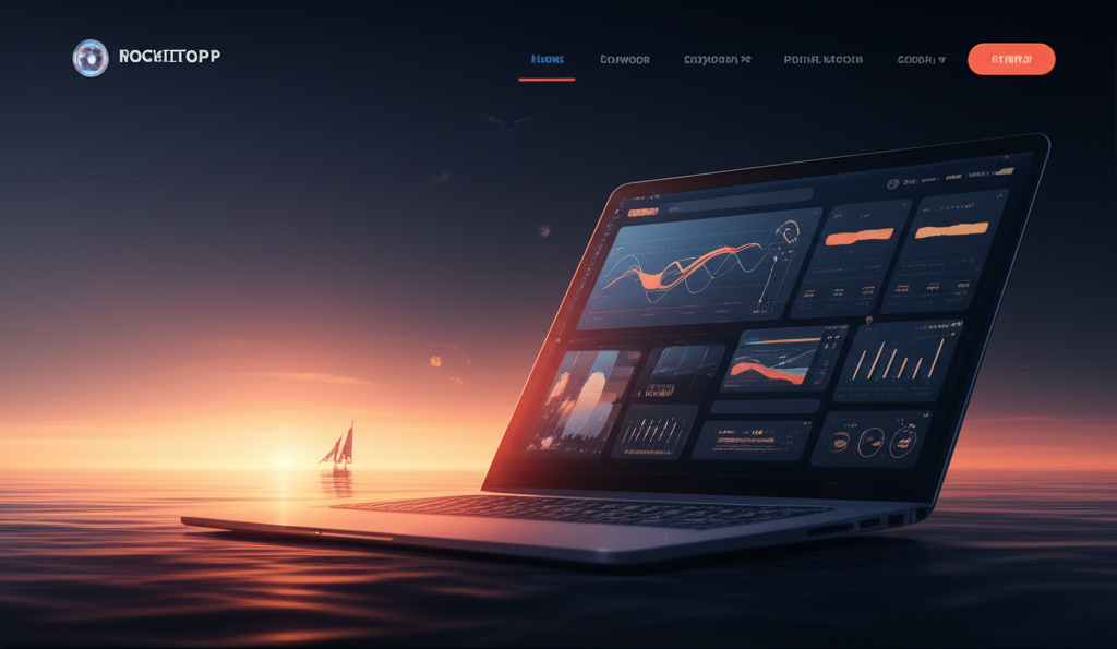 modern website design interface mockup, digital art, vibrant, professional, cinematic lighting, high detail, modern aesthetic, abstract elements representing technology and growth, RocketOpp brand colors (subtle), digital art, vibrant, professional, cinematic lighting, high detail, modern aesthetic, abstract elements representing technology and growth, RocketOpp brand colors (subtle)